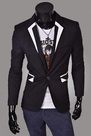 Men's Jacket with Matching Collar, Colored Trim - TrendSettingFashions 