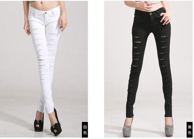 Women's Cotton Denim Ripped Punk Cut-Out Jeans - TrendSettingFashions 