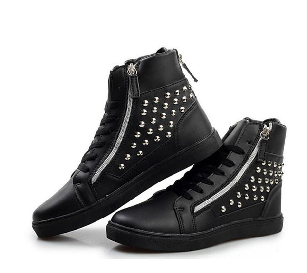 Men's Leather Round Toe Rivets Boots In 2 Colors - TrendSettingFashions 
