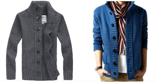 Men's Full Button High Collar Sweater - TrendSettingFashions 