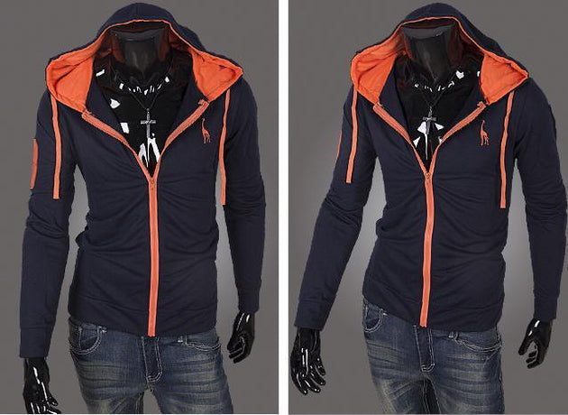 Men's Full Zip Jacket Hoodie 2 Tone with Colored Hoodie - TrendSettingFashions 