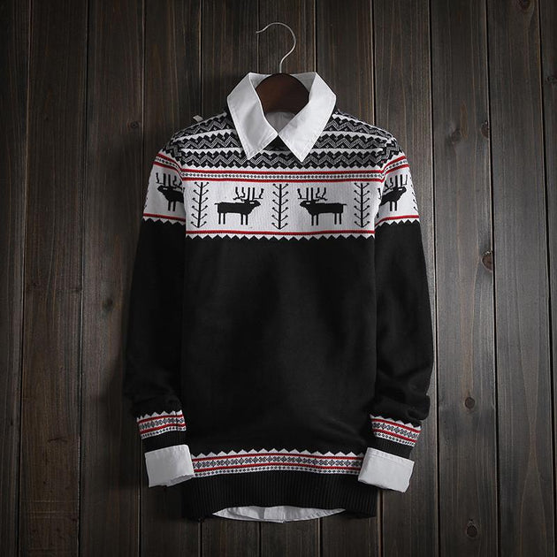 Men's Stylish Deer Print Sweater - TrendSettingFashions 