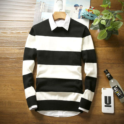 Men's Long Sleeve Striped Pullover - TrendSettingFashions 
