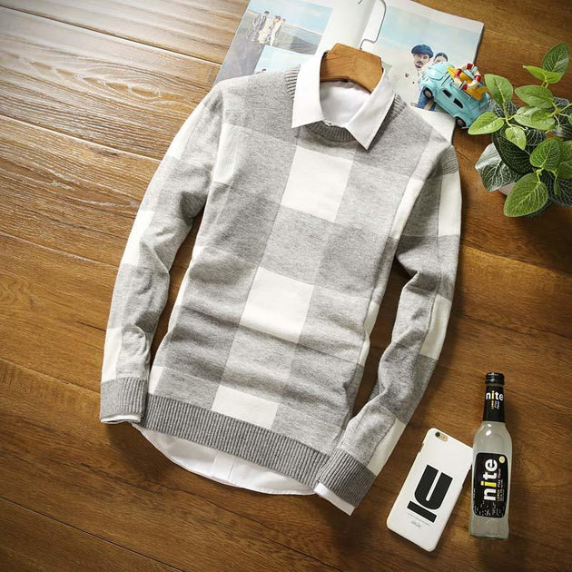 Men's Plaid Argyle Style Pullover - TrendSettingFashions