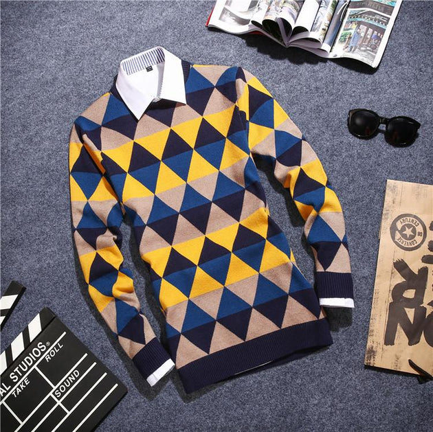 Men's Argyle Plaid Pullover - TrendSettingFashions 