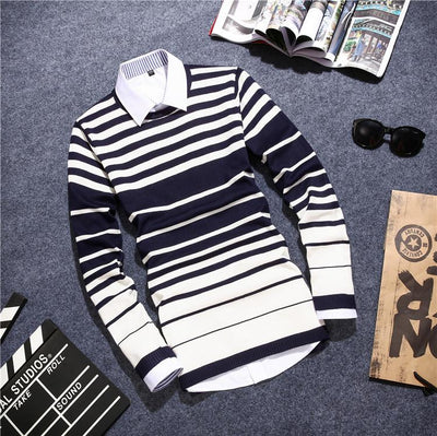 Men's Casual Fashion Striped Pullover - TrendSettingFashions 