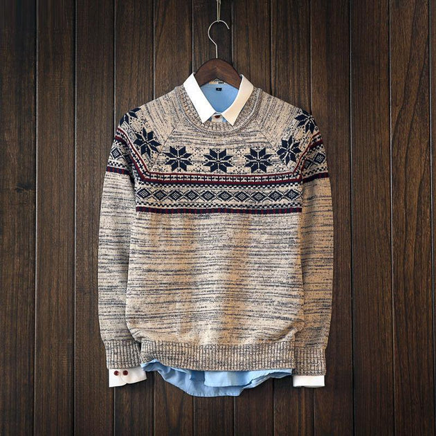 Men's Snowflake Knitted Pullover - TrendSettingFashions 