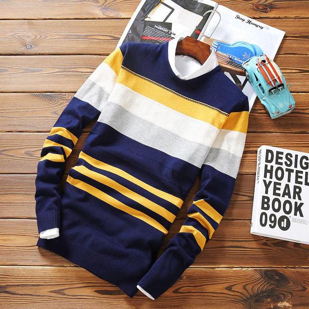 Men's Striped Wool Pullover - TrendSettingFashions 
