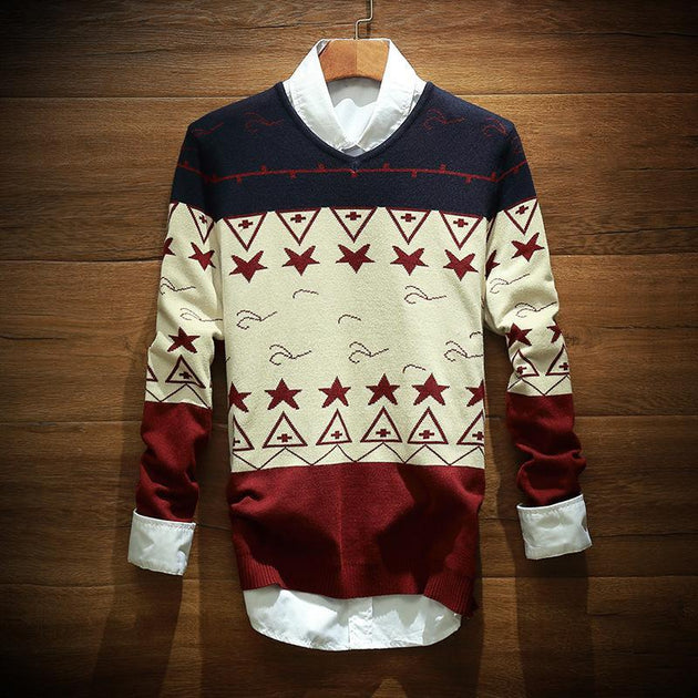 Men's Star Design Sweater - TrendSettingFashions 