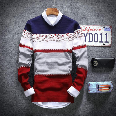Men's V-Neck Fashion Print Sweater - TrendSettingFashions 
