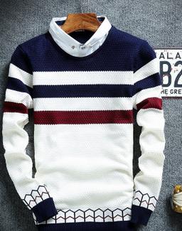 Men's Striped Collar Sweater - TrendSettingFashions 