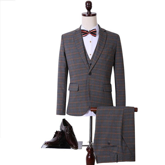 Men's Fashion Dark Grey/Brown 3 Piece Suit Up To 3XL - TrendSettingFashions 
