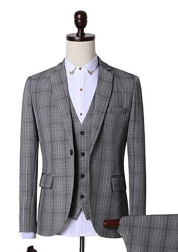 Men's Fashion Light Grey Plaid 3 Piece Suit Up To 3XL - TrendSettingFashions 