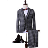 Men's Fashion Dark Grey Plaid 3 Piece Suit Up To 3XL - TrendSettingFashions 
