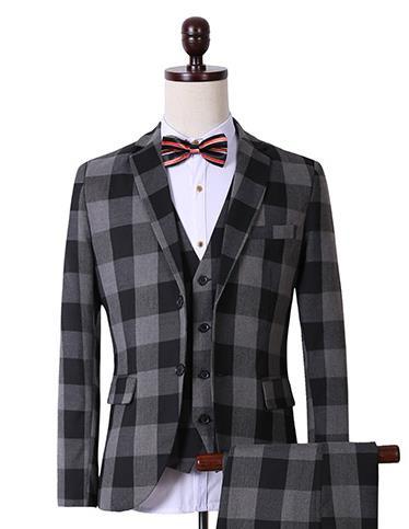 Men's Fashion Black Plaid 3 Piece Suit Up To 3XL - TrendSettingFashions 