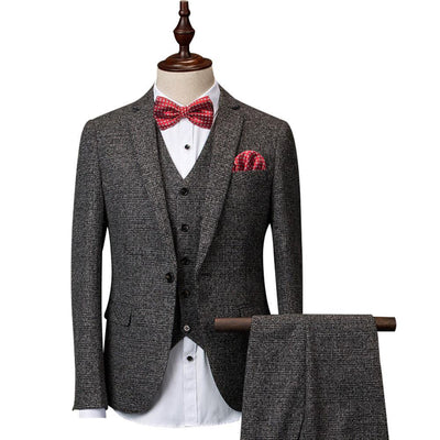 Men's 3 Peice Jacket+Pants+Vest Dark Grey Business Suit - TrendSettingFashions 