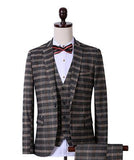 Men's 3 Peice Jacket+Pants+Vest Classic Plaid Business Suit - TrendSettingFashions 