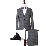 Men's 3 Peice Jacket+Pants+Vest Plaid Business Suit - TrendSettingFashions 