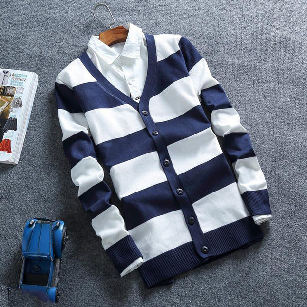 Men's Striped Button Up Cardigan - TrendSettingFashions 