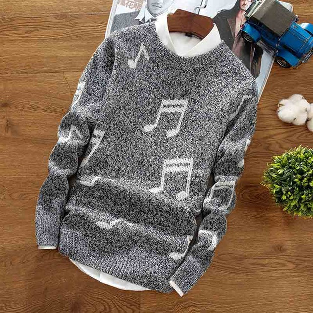 Men's Musical Note Print Sweaters Up To 2XL - TrendSettingFashions 