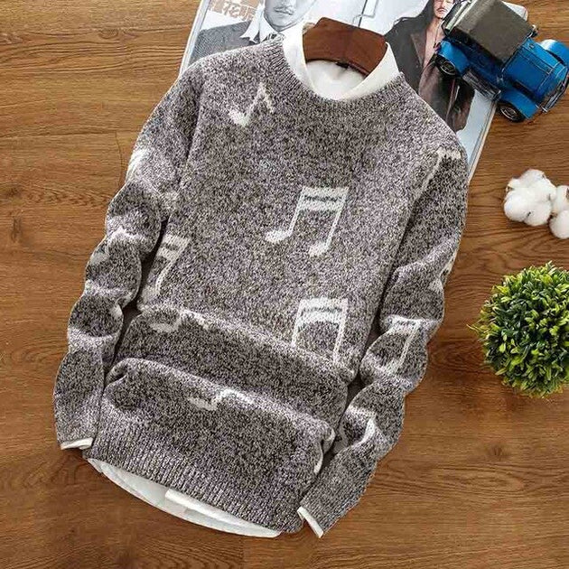 Men's Musical Note Print Sweaters Up To 2XL - TrendSettingFashions 