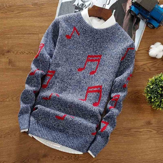 Men's Musical Note Print Sweaters Up To 2XL - TrendSettingFashions 