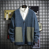 Men's Thick V-neck Patchwork Cardigan Up To 5XL - TrendSettingFashions 