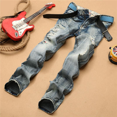 Men's Light Blue Straight Leg Jeans - TrendSettingFashions 