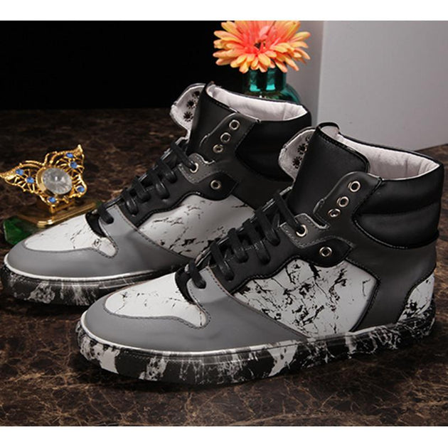 Men's Patchwork Fashion Print High Tops - TrendSettingFashions 