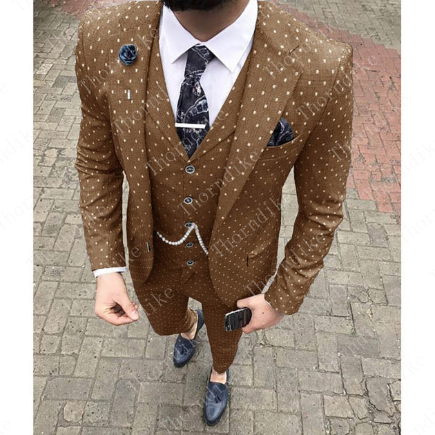 Men's Fashion Dot Suit In 4 Colors Up To 5XL (Blazer+Pants+Vest) - TrendSettingFashions 