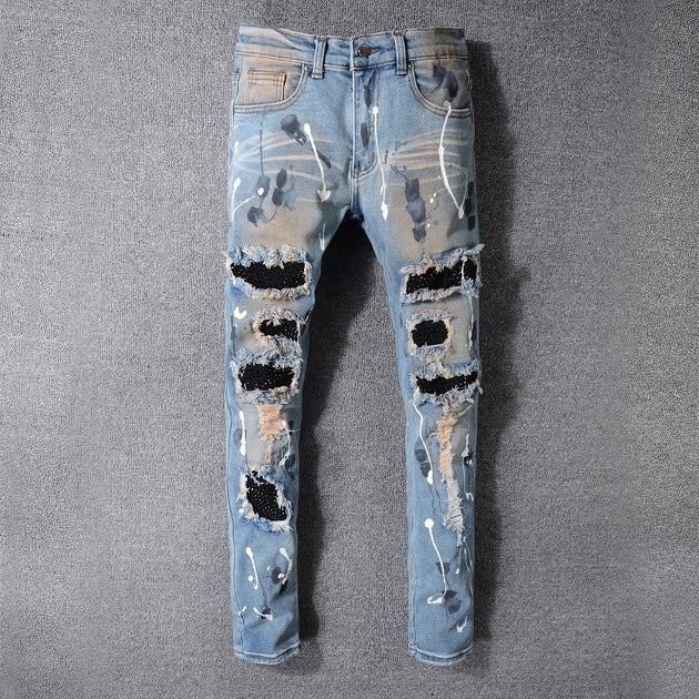 TRUK FIT Jeans Size 32 Gray Denim Distressed Skinny Leg Mid Rise Mens | eBay