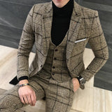 Men's 3 Piece British Style Plaid Suit - TrendSettingFashions 