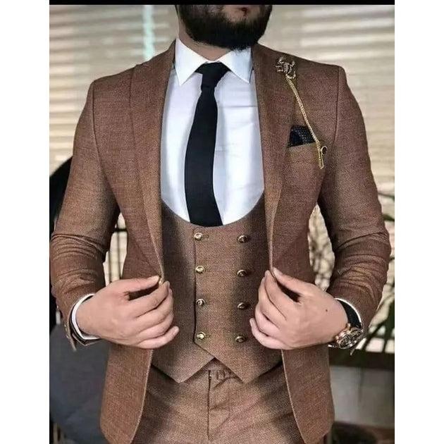 Men's Business Fit Suit 3 Pieces Jacket+Vest+ Pants Up To 4XL - TrendSettingFashions 