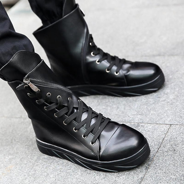 Men's High Top Side Solid Lace-ups - TrendSettingFashions 