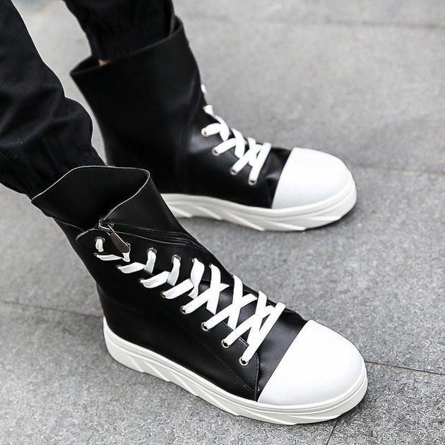 Men's High Top Side Solid Lace-ups - TrendSettingFashions 