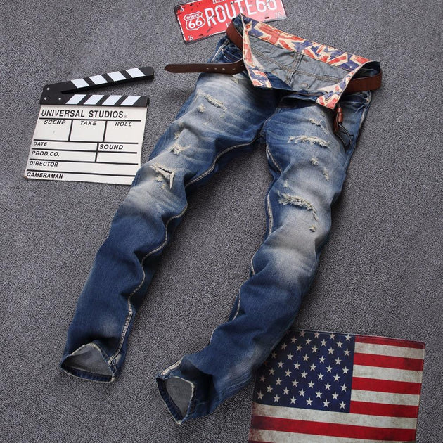 Men's Denim Washed Ripped Jeans - TrendSettingFashions 