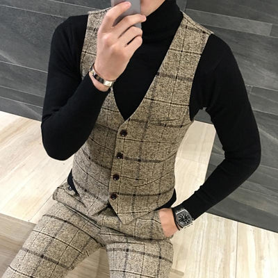 Men's Plaid Vest Up To 5XL - TrendSettingFashions 