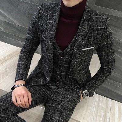 Men's 3 Piece British Style Plaid Suit - TrendSettingFashions 