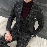 Men's 3 Piece British Style Plaid Suit - TrendSettingFashions 