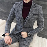 Men's 3 Piece British Style Plaid Suit - TrendSettingFashions 