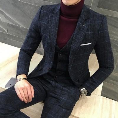 Men's 3 Piece British Style Plaid Suit - TrendSettingFashions 