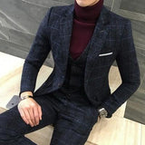 Men's 3 Piece British Style Plaid Suit - TrendSettingFashions 