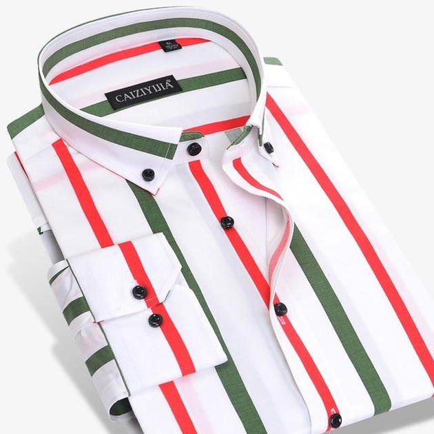 Men's Vertical Striped Statement Dress Shirt - TrendSettingFashions 