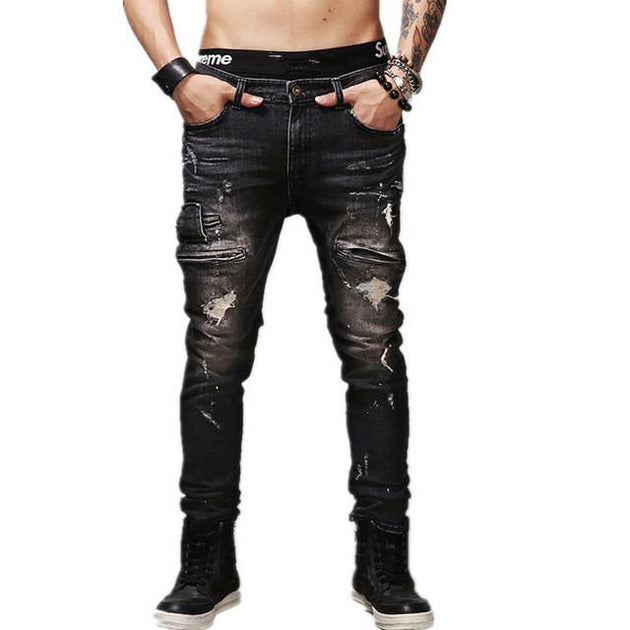 Men's Ripped Biker Jeans Up To Size 40 - TrendSettingFashions 