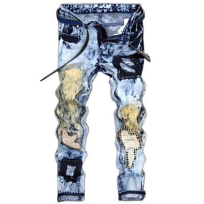 Fashion Ink Splash Jeans With Vintage Patch - TrendSettingFashions 