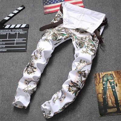 White Printed Men Jeans Size 30-38 - TrendSettingFashions 
