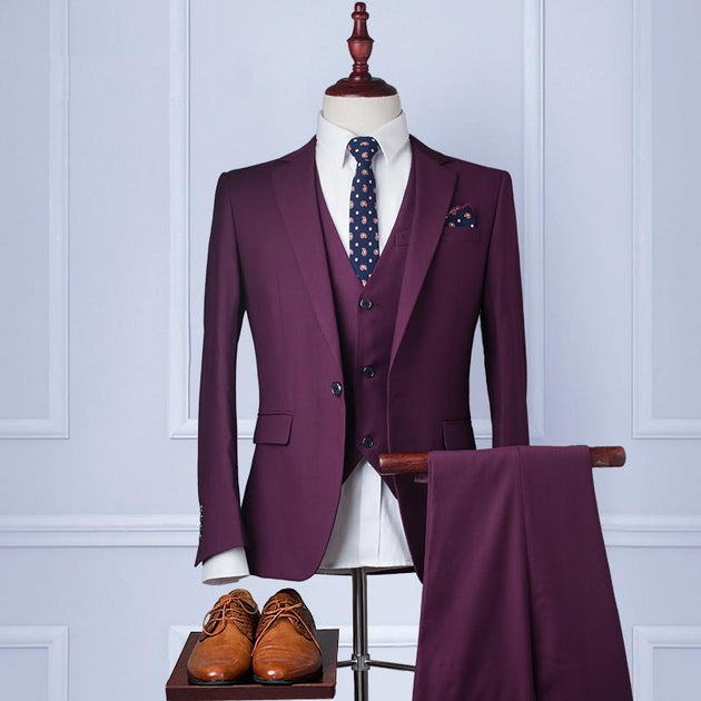 Men's Purple 3 Piece Suit (Jacket+Pants+Vest) - TrendSettingFashions 
