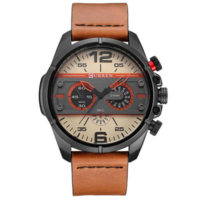 Men's Leather Band Military Stripe Style Watch - TrendSettingFashions 