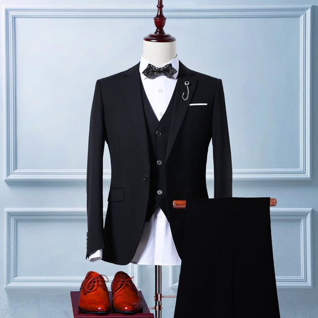 Men's Black 3 Piece Suit Up To 4XL(Jacket+Pants+Vest) - TrendSettingFashions 