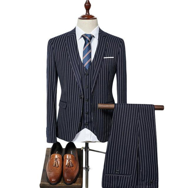 Men's Striped 3 Piece Elegant Men's Suit - TrendSettingFashions 